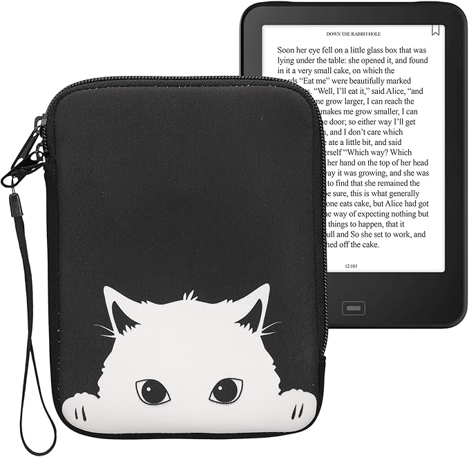 kwmobile Tasche für eReader - Neopren Hülle Schutzhülle Neugierige Katze Schwarz Weiß - 17 x 12 x 2 cm Innenmaße