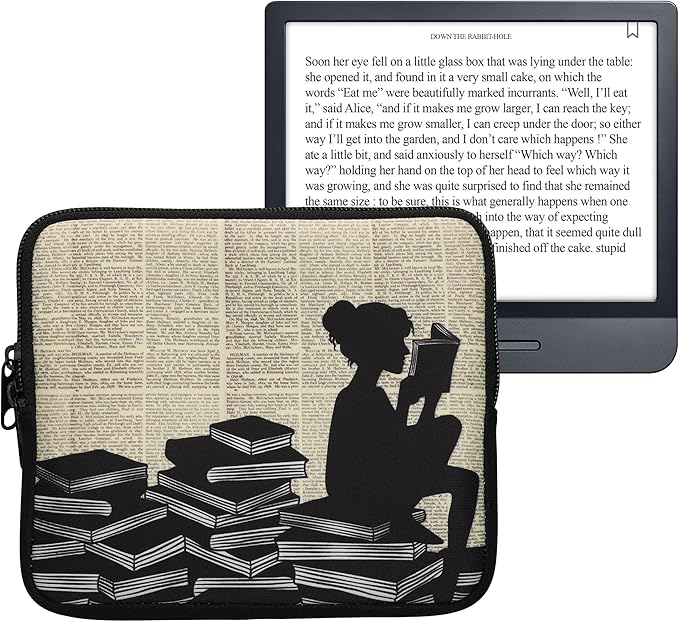 kwmobile eReader Tasche Neopren Hülle für Lesende Frau Schwarz Beige - Universalschutzhülle mit Reißverschluss – KWM000016LM005C