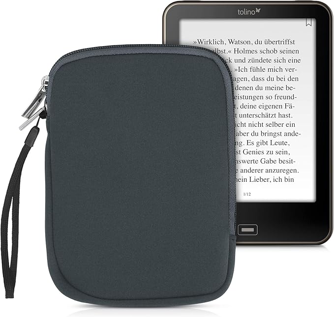 kwmobile Schutztasche für eReader 17x12x2 cm Neopren Hülle wasserabweisend Reißverschluss Grau – 50334