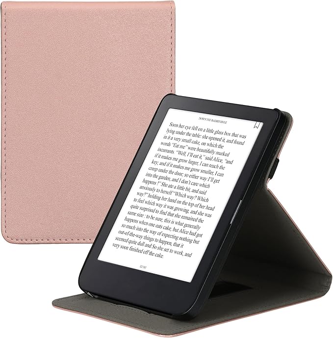 KW-Commerce Schutzhülle kompatibel mit Kobo Clara 2E / Tolino Shine 4 - Flip Cover mit Handschlaufe und Ständer - Rosegold – 60228