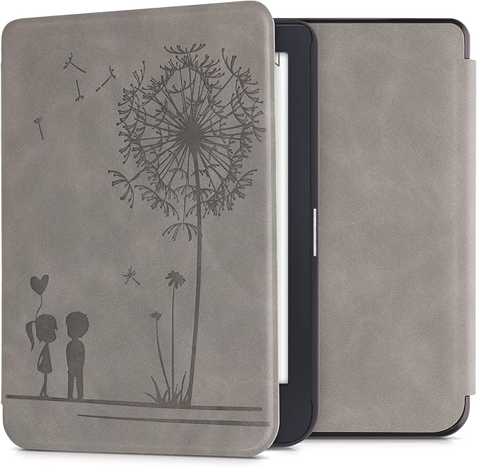 KW-Commerce Hülle für Tolino Shine 3 - Kunstleder Cover mit Pusteblume Love Grau Design und Auto Sleep/Wake Funktion – 48979