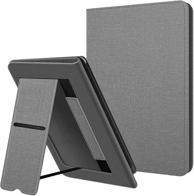 TOKILO Hülle für Kindle Paperwhite 7" 2024 & Signature Edition - Schutzhülle mit Kickstand, Auto Sleep/Wake & Handschlaufe (B1-Grau)