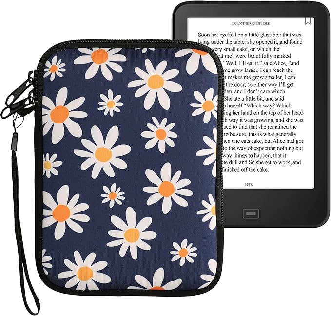 kwmobile eReader Tasche Neopren Hülle Gänseblümchen Design Blau Weiß Gelb 17x12x2 cm wasserabweisend Reißverschluss – KWM000010OR017C