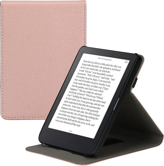 KW-Commerce Schutzhülle kompatibel mit Kobo Clara 2E / Tolino Shine 4 - Flip Cover mit Handschlaufe und Ständer - Rosegold – 60228