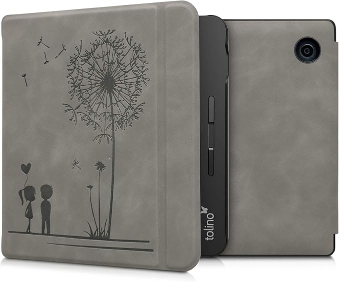 KW-Commerce Hülle für Tolino Vision 5 - Kunstleder Cover mit Magnetverschluss & Pusteblume Grau Design – 50904