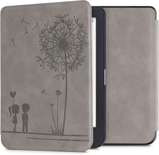 KW-Commerce Hülle für Tolino Shine 3 - Kunstleder Cover mit Pusteblume Love Grau Design und Auto Sleep/Wake Funktion – 48979