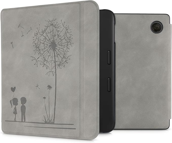 KW-Commerce Hülle für Tolino Vision 6 - Kunstleder Cover mit Pusteblume Love Grau Design und Magnetverschluss – 56598