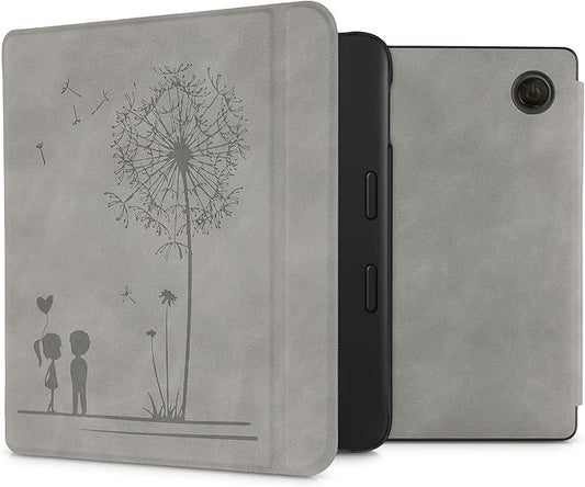 KW-Commerce Hülle für Tolino Vision 6 - Kunstleder Cover mit Pusteblume Love Grau Design und Magnetverschluss – 56598