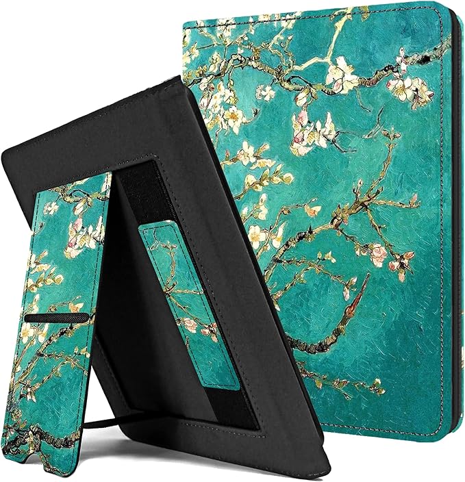 TOKILO Hülle für 7" E-Reader 2024 mit Kickstand, Auto Sleep/Wake, Handschlaufe – B1 Aprikosenblüte