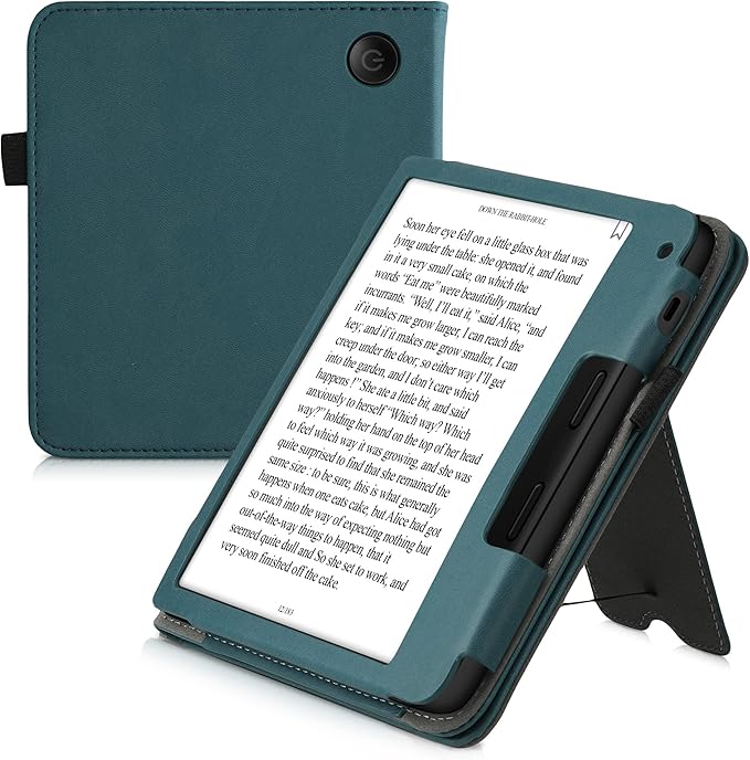 kwmobile Flip Hülle kompatibel mit Tolino Vision 6 - Handschlaufe - Cover Petrol