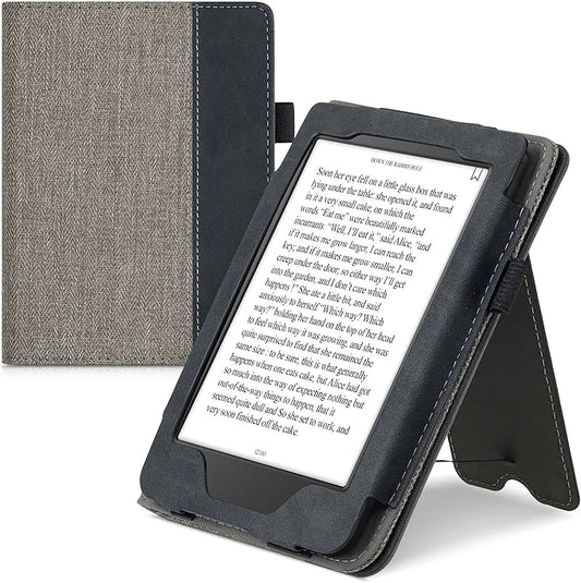 KW-Commerce Tolino Page 2 Hülle mit Handschlaufe, Standfunktion und Magnetverschluss - Grau Schwarz – 50919