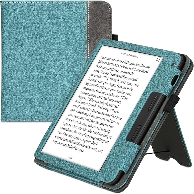 KW-Commerce Hülle für Tolino Vision 6 - Flip Case mit Handschlaufe, Standfunktion & Magnetschloss - Kunstleder Cover Petrol Dunkelgrau