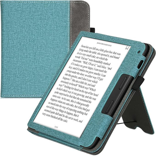 KW-Commerce Hülle für Tolino Vision 6 - Flip Case mit Handschlaufe, Standfunktion & Magnetschloss - Kunstleder Cover Petrol Dunkelgrau