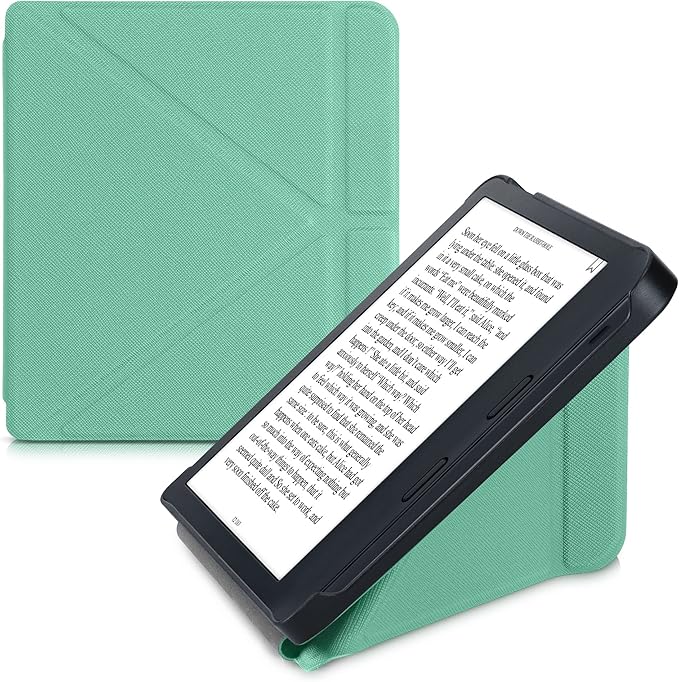 kwmobile Hülle kompatibel mit Kobo Libra 2 - Kunstleder Case mit Origami-Ständer und Magnetverschluss in Mintgrün – 56576