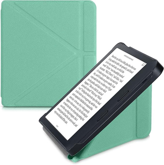 kwmobile Hülle kompatibel mit Kobo Libra 2 - Kunstleder Case mit Origami-Ständer und Magnetverschluss in Mintgrün – 56576